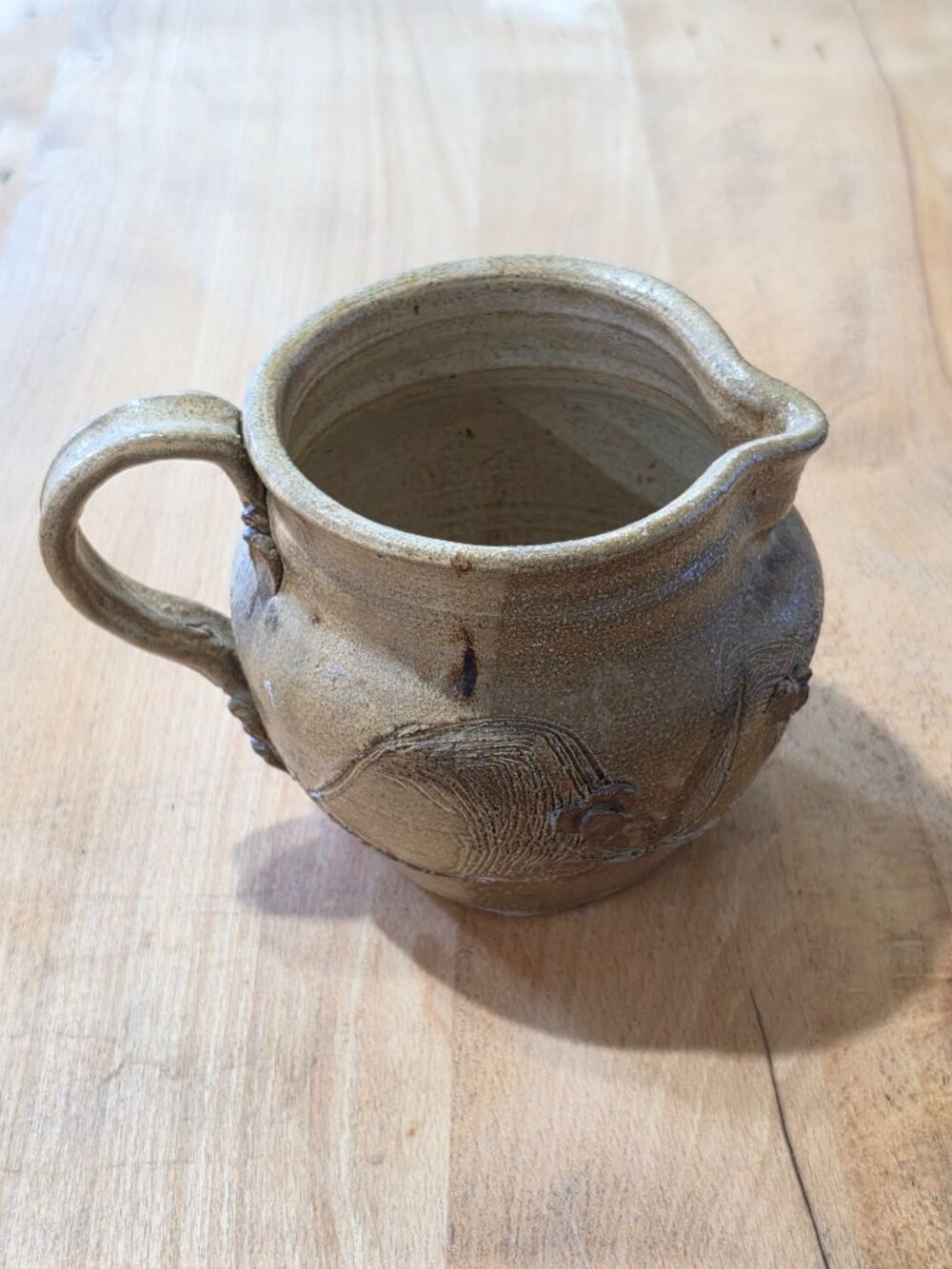 Handcrafted Ceramic Pitcher With Textured Design Natural Glaze Finish 5 Inches T